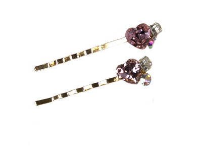 Blush Pink Love Heart Diamante Hair Clip - 2 Pack